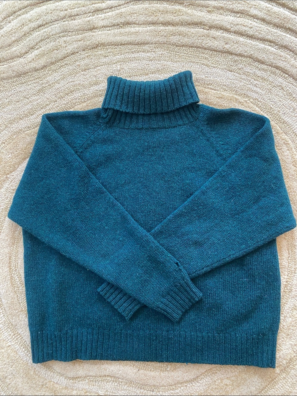Vintage Gap 100% Wool Cropped Turtleneck Sweater Teal Green Small